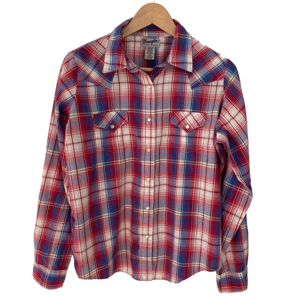 Wrangler Western Show Shirt Womens Size Large Wrancher Red Plaid Pearl Snap